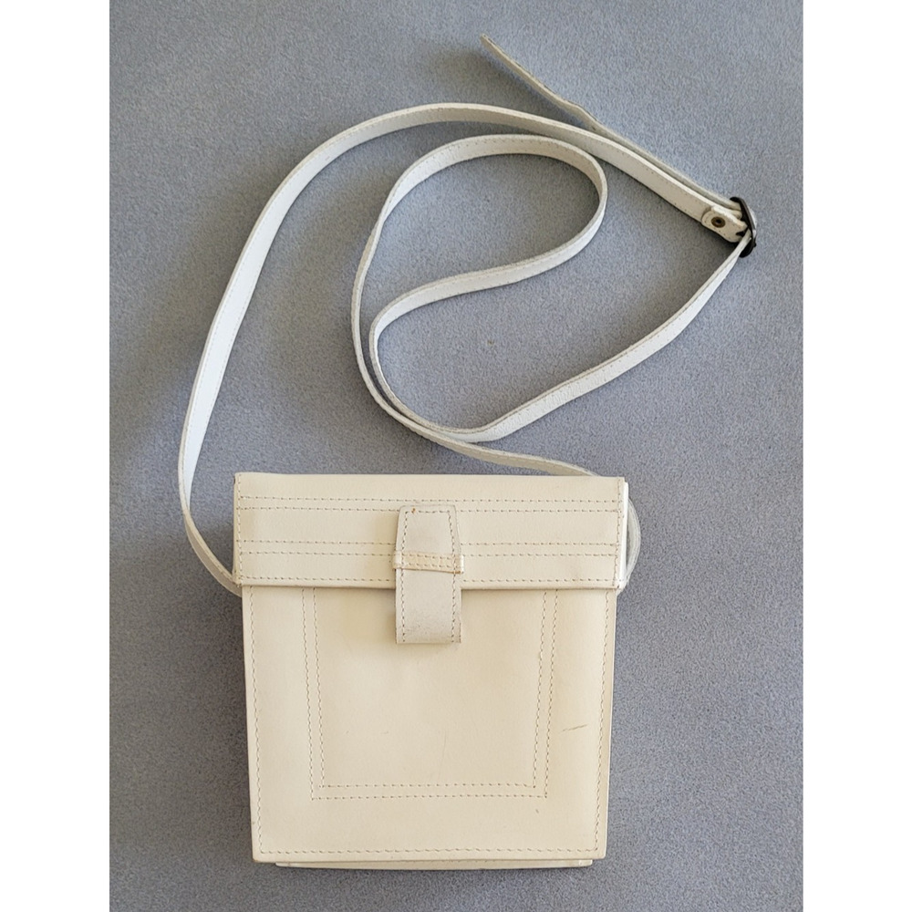 MUNDI BRAZIL 100% Leather Crossbody Box Purse Off-White/Cream-7 X 6.5 X3"-Unique